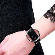  Shop Authentic Calvin Klein Glam Transparent Dial Black Leather Strap Watch for Women - K9423107 - Luxxuri