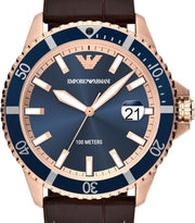  Shop Authentic Emporio Armani Pro Planet Three Hand Date Blue Dial Brown Leather Strap Watch For Men - AR11556 - Luxxuri