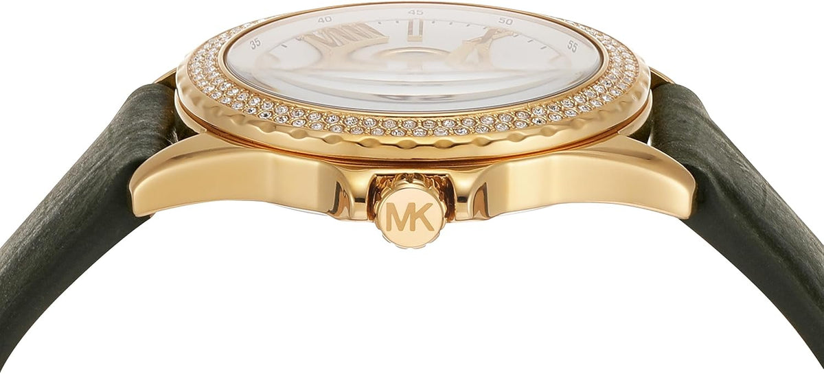  Shop Authentic Michael Kors Mini Everest Crystals White Dial Green Leather Strap Watch for Women - MK4720 - Luxxuri