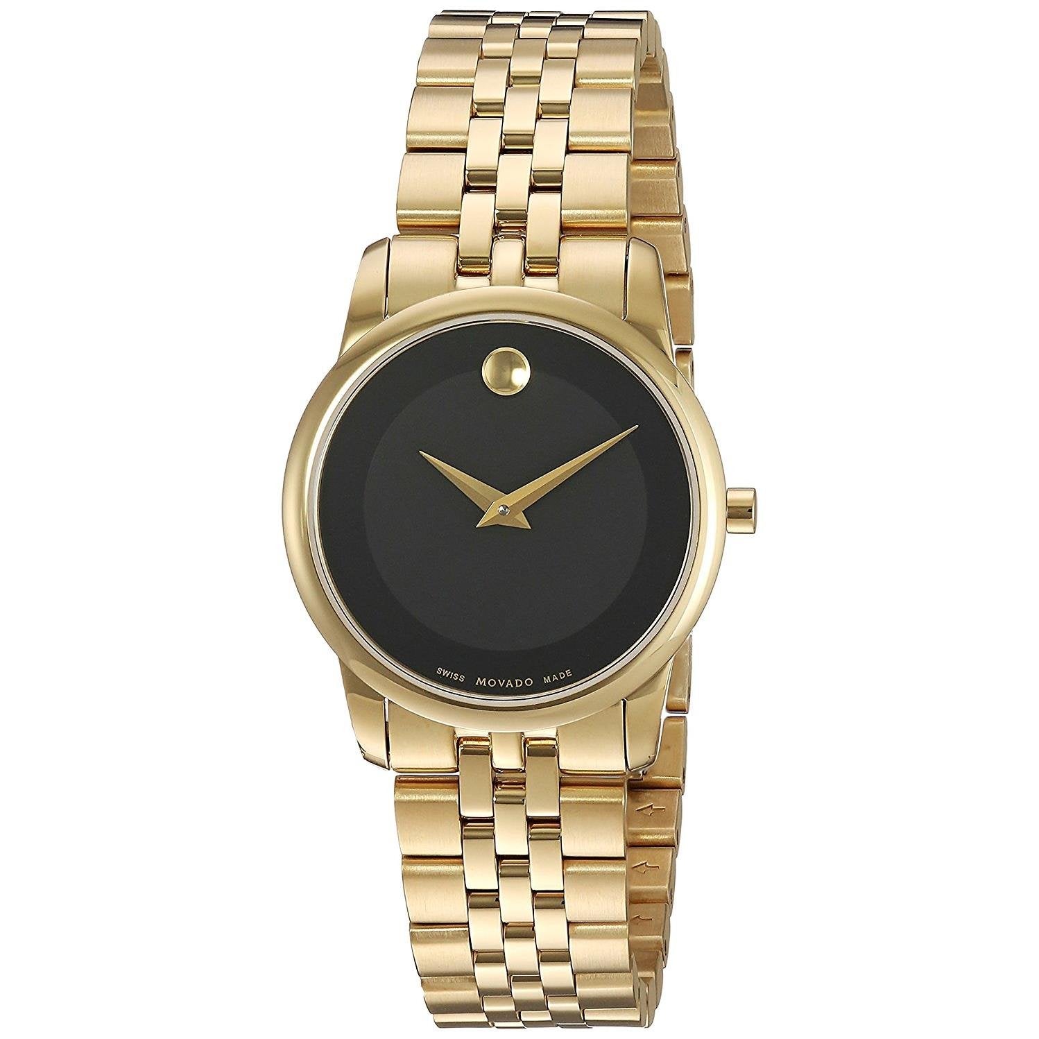  Shop Authentic Movado Museum Classic Quartz Black Dial Gold Steel Strap Watch For Women - 0607005 - Luxxuri
