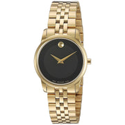  Shop Authentic Movado Museum Classic Quartz Black Dial Gold Steel Strap Watch For Women - 0607005 - Luxxuri