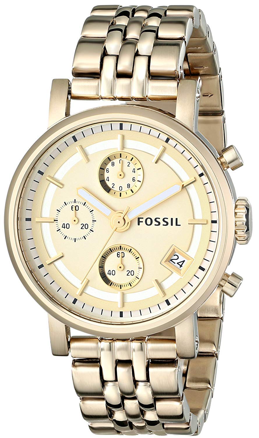  Shop Authentic Fossil Boyfriend Chronograph Gold Dial Gold Steel Strap Watch for Women - ES2197 - Luxxuri