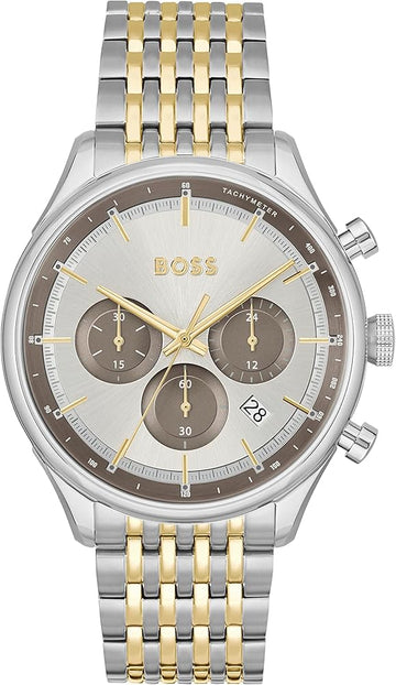  Shop Authentic Hugo Boss Gregor Chronograph Silver Dial Two Tone Steel Strap Watch For Men - 1514053 - Luxxuri