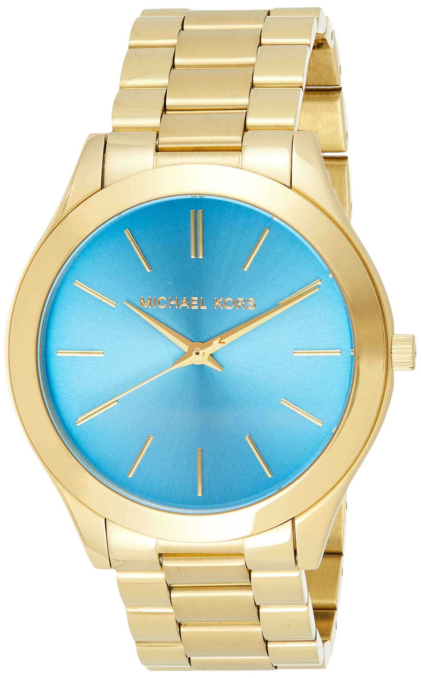  Shop Authentic Michael Kors Slim Runway Blue Dial Gold Steel Strap Watch for Women - MK3265 - Luxxuri
