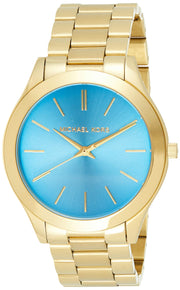  Shop Authentic Michael Kors Slim Runway Blue Dial Gold Steel Strap Watch for Women - MK3265 - Luxxuri