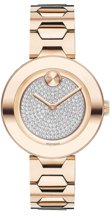  Shop Authentic Movado Bold Crystal Pave Rose Gold Dial Rose Gold Steel Strap Watch For Women - 3600493 - Luxxuri