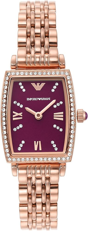  Shop Authentic Emporio Armani Two Hand Diamonds Burgundy Dial Rose Gold Steel Strap Watch For Women - AR11488 - Luxxuri
