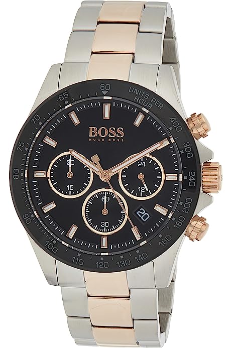  Shop Authentic Hugo Boss Here Chronograph Black Dial Two Tone Steel Strap Watch for Men - 1513757 - Luxxuri