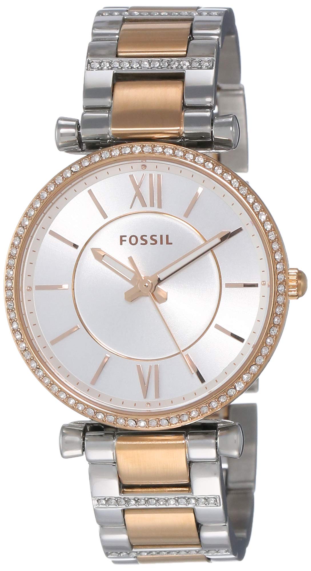  Shop Authentic Fossil Carlie Silver Dial Two Tone Steel Strap Watch for Women - ES4342 - Luxxuri