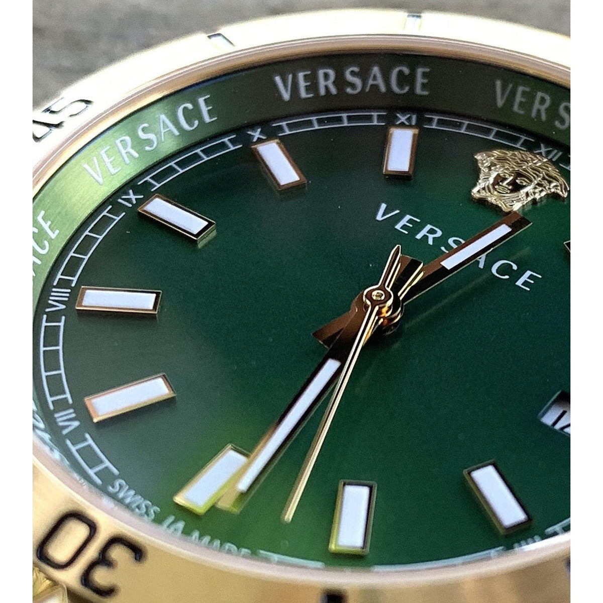  Shop Authentic Versace Hellenyium Quartz Green Dial Two Tone Steel Strap Watch For Men - VE3A00720 - Luxxuri