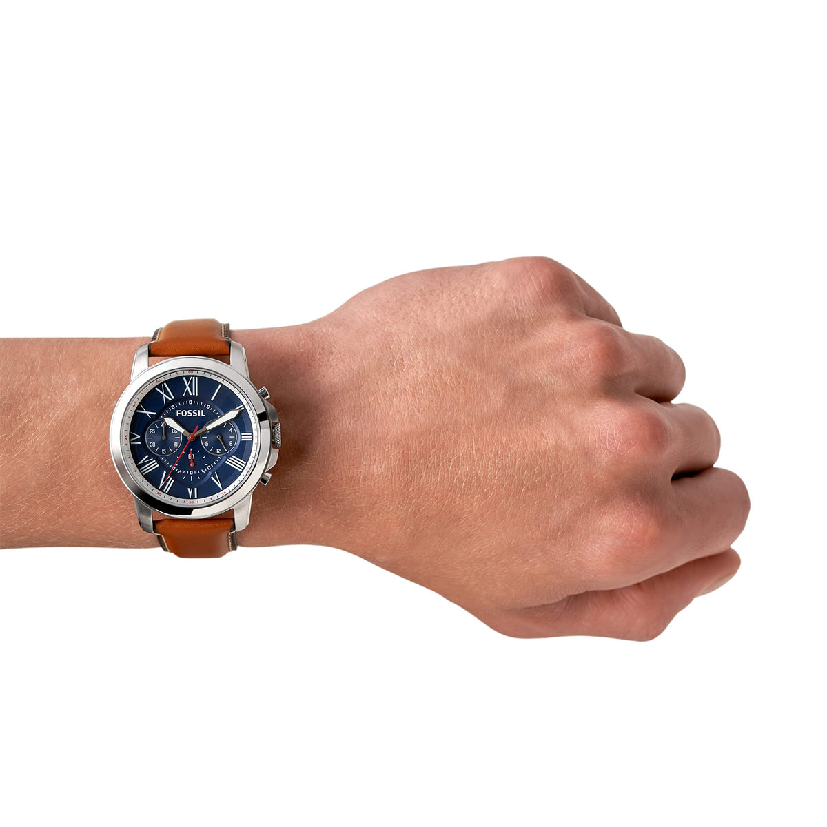  Shop Authentic Fossil Grant Chronograph Blue Dial Brown Leather Strap Watch for Men - FS5210 - Luxxuri