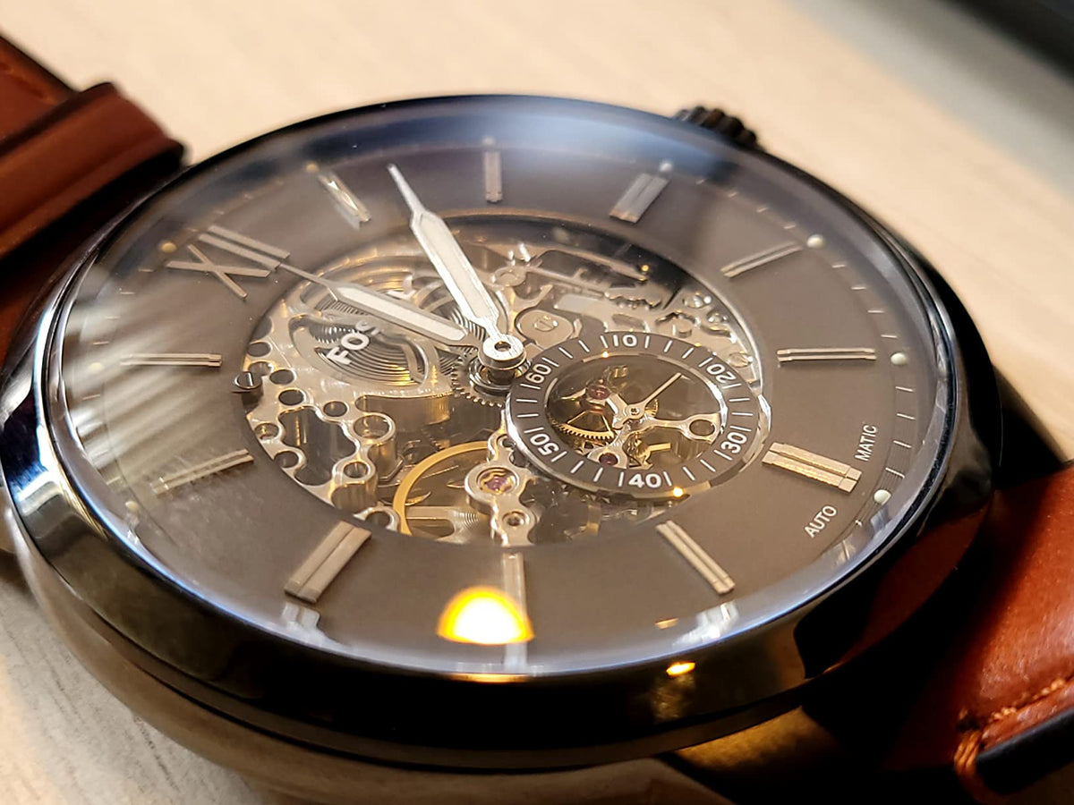  Shop Authentic Fossil Townsman Automatic Skeleton Black Dial Brown Leather Strap Watch for Men - ME3181 - Luxxuri