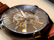  Shop Authentic Fossil Townsman Automatic Skeleton Black Dial Brown Leather Strap Watch for Men - ME3181 - Luxxuri