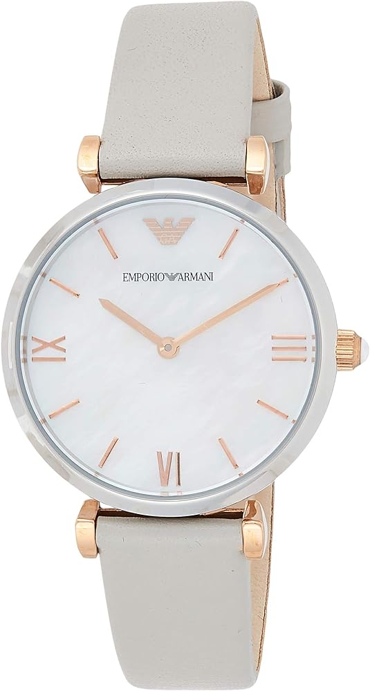  Shop Authentic Emporio Armani Gianni T Bar Quartz Mother of Pearl Dial White Leather Strap Watch For Women - AR1965 - Luxxuri