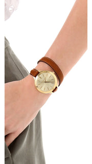  Shop Authentic Michael Kors Runway Gold Dial Brown Leather Strap Watch For Women - MK2256 - Luxxuri