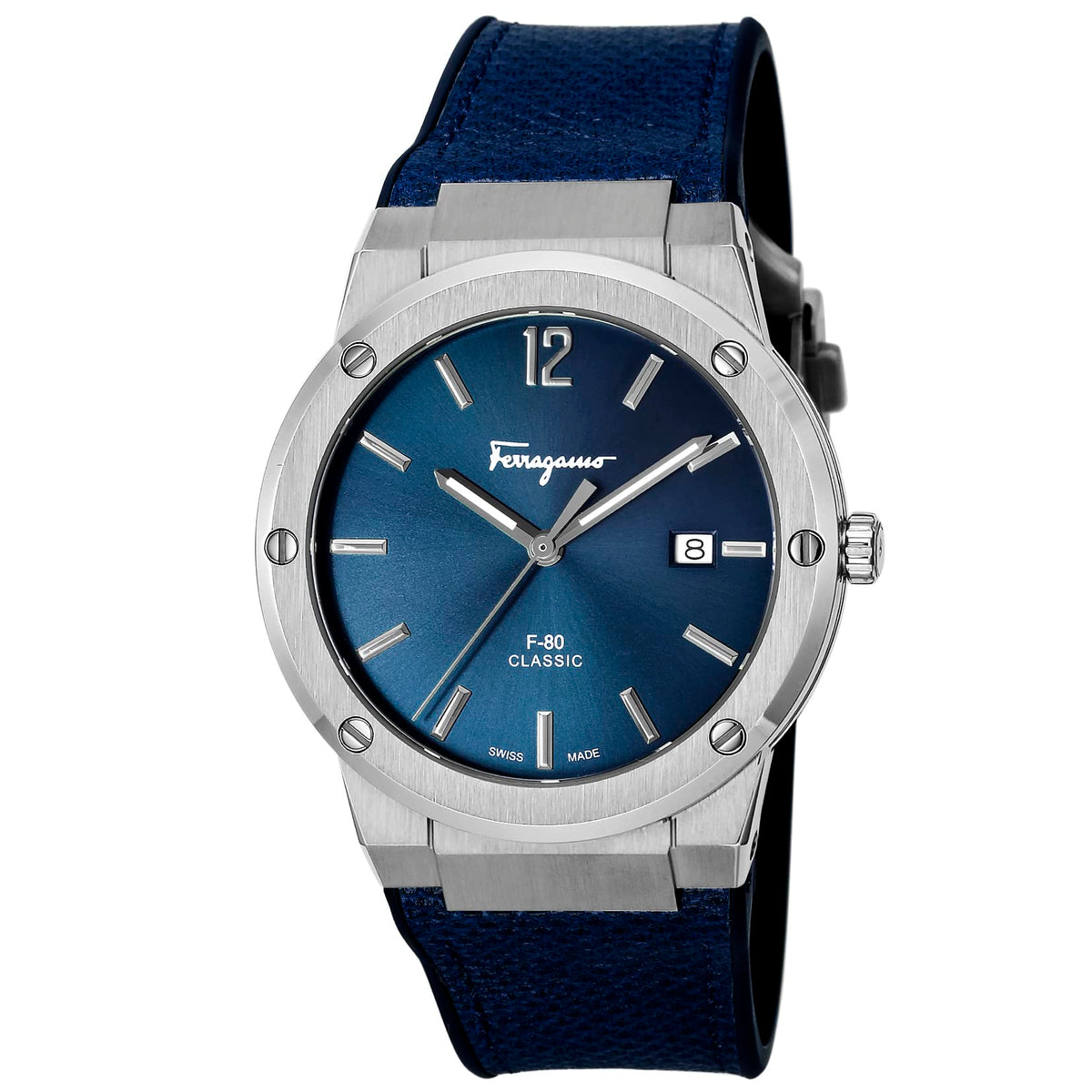  Shop Authentic Salvatore Ferragamo F-80 Classic Blue Dial Blue Leather Strap Watch for Men - SFDT00719 - Luxxuri
