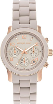 Shop Authentic Michael Kors Runway Chronograph Grey Dial Grey Silicone Strap Watch For Women - MK7386 - Luxxuri