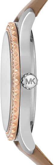  Shop Authentic Michael Kors Layton Mother of Pearl White Dial Brown Leather Strap Watch For Women - MK2910 - Luxxuri