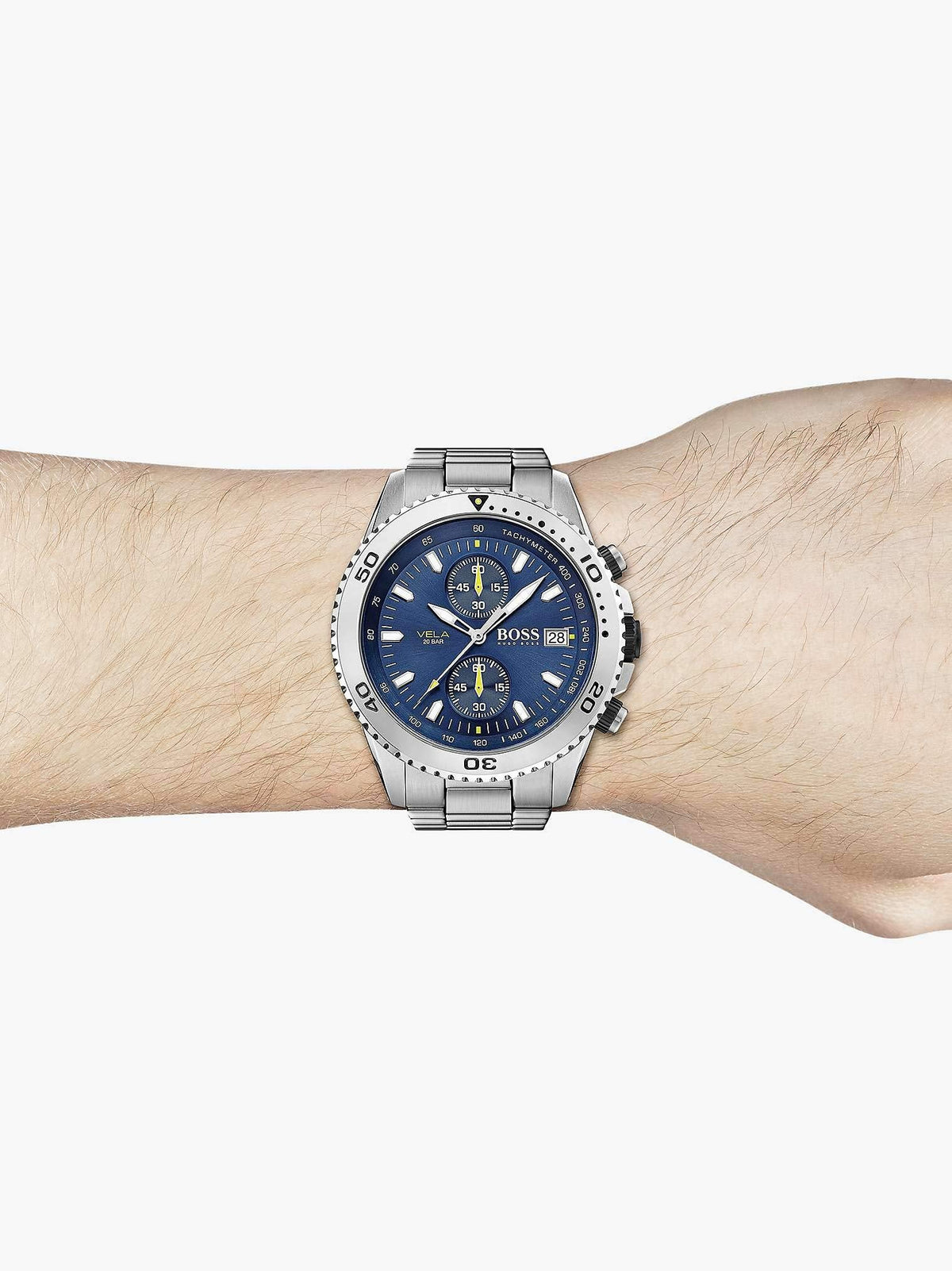  Shop Authentic Hugo Boss Vela Chronograph Diver Blue Dial Silver Steel Strap Watch for Men - 1513775 - Luxxuri