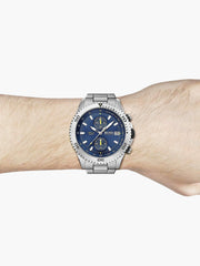  Shop Authentic Hugo Boss Vela Chronograph Diver Blue Dial Silver Steel Strap Watch for Men - 1513775 - Luxxuri