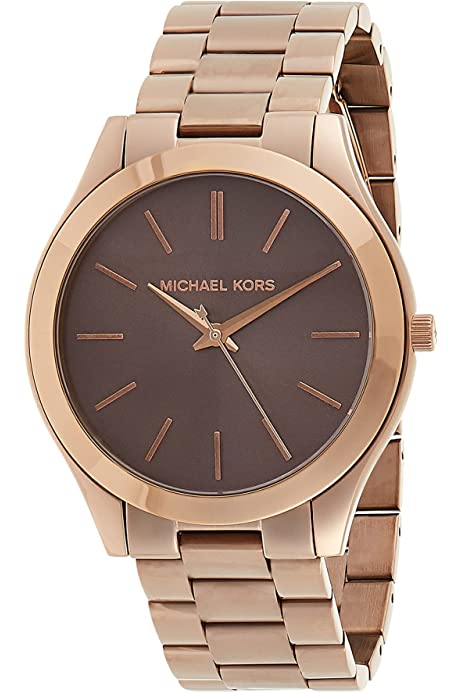  Shop Authentic Michael Kors Slim Runway Brown Dial Rose Gold Stainless Steel Strap Watch for Women - MK3181 - Luxxuri