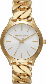  Shop Authentic Michael Kors Runway Three-Hand White Dial Gold Steel Strap Watch for Women - MK7472 - Luxxuri