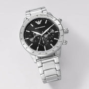  Shop Authentic Emporio Armani Mario Chronograph Black Dial Silver Steel Strap Watch For Men - AR11241 - Luxxuri