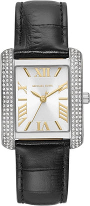  Shop Authentic Michael Kors Emery Three Hand Silver Dial Black Leather Strap Watch For Women - MK4696 - Luxxuri