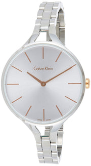  Shop Authentic Calvin Klein Graphic Silver Dial Silver Steel Strap Watch for Women - K7E23B46 - Luxxuri