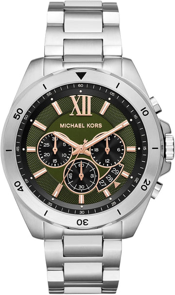  Shop Authentic Michael Kors Brecken Chronograph Green Dial Silver Steel Strap Watch For Men - MK8984 - Luxxuri