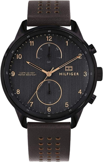  Shop Authentic Tommy Hilfiger Chase Quartz Black Dial Brown Leather Strap Watch for Men - 1791577 - Luxxuri