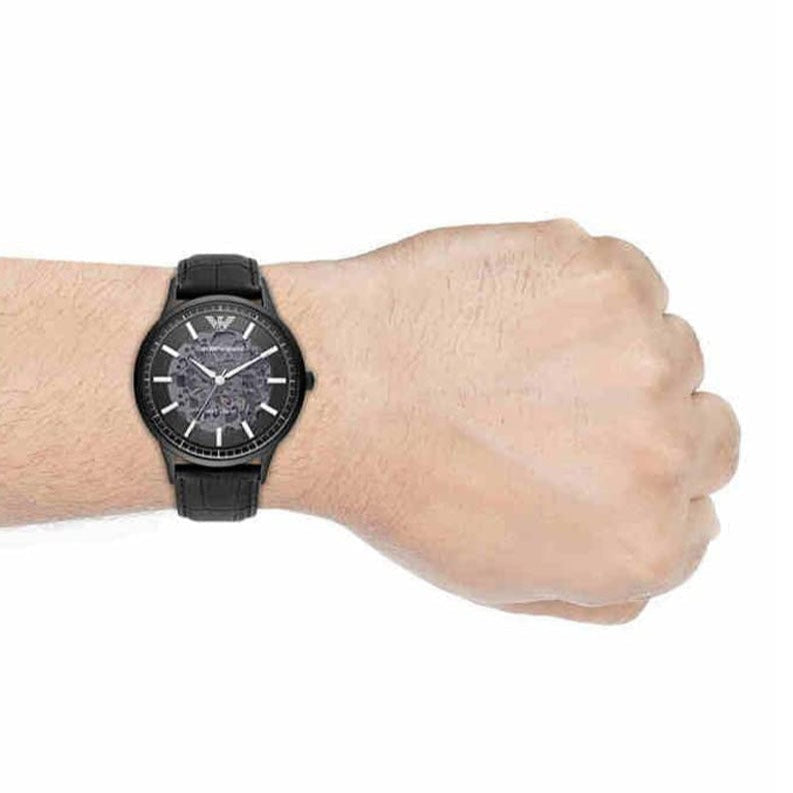  Shop Authentic Emporio Armani Meccanico Automatic Black Dial Black Leather Strap Watch For Men - AR60042 - Luxxuri