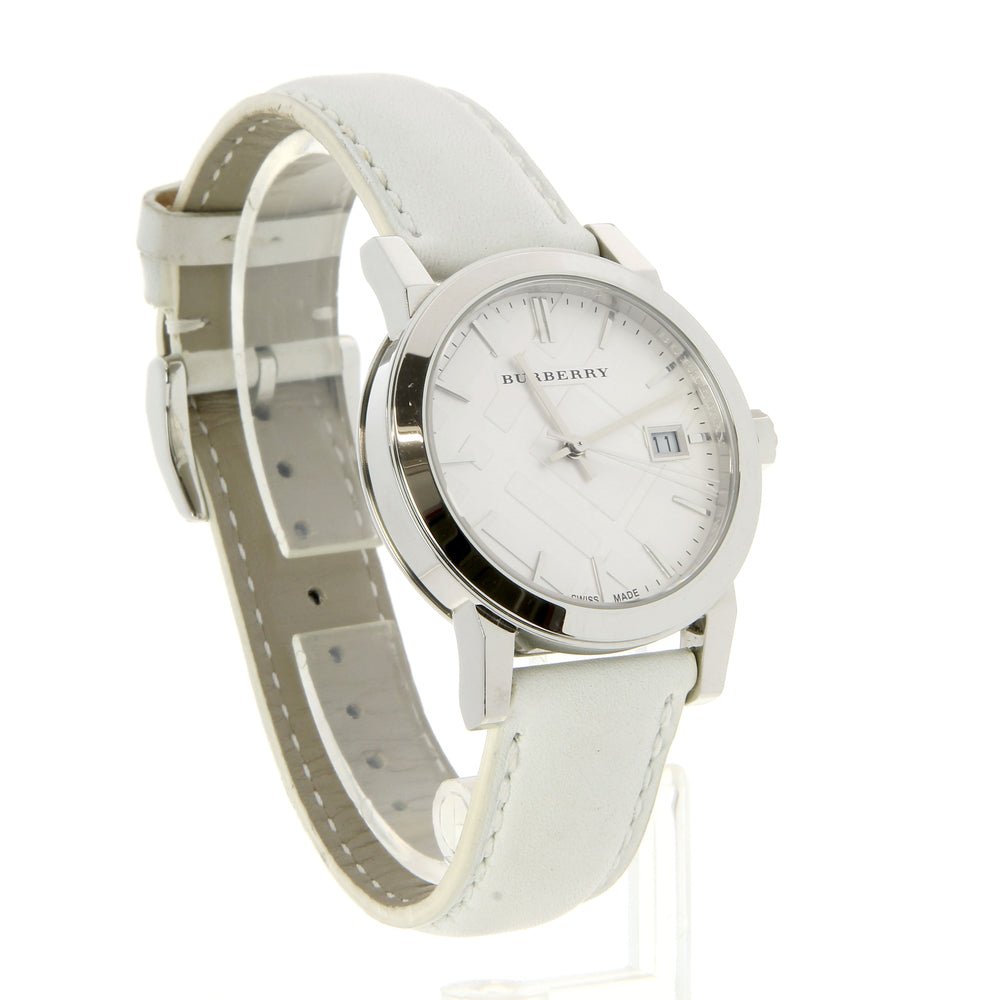  Shop Authentic Burberry The City White Dial White Leather Strap Watch for Women - BU9128 - Luxxuri