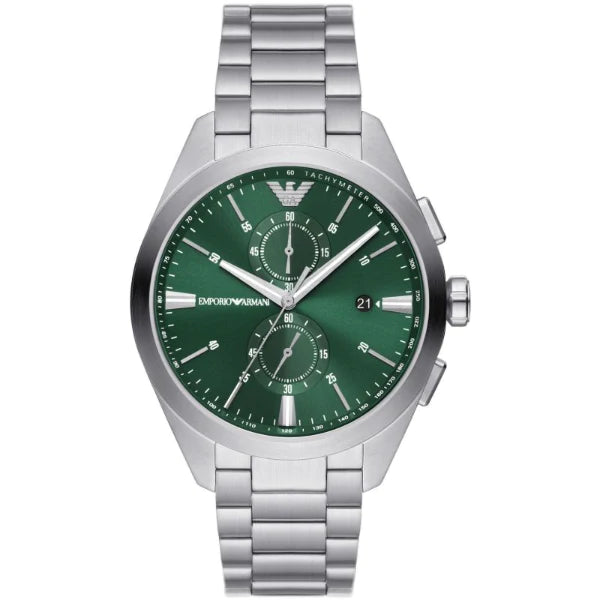  Shop Authentic Emporio Armani Chronograph Green Dial Silver Steel Strap Watch For Men - AR11480 - Luxxuri