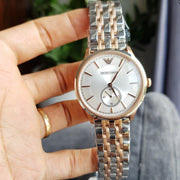  Shop Authentic Emporio Armani Classic Silver Dial Two Tone Steel Strap Watch For Men - AR1839 - Luxxuri