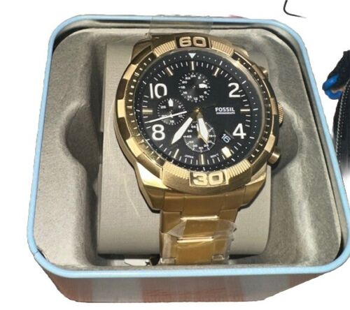  Shop Authentic Fossil Bronson Chronograph Black Dial Gold Steel Strap Watch for Men - FS5877 - Luxxuri