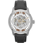  Shop Authentic Fossil Townsman Automatic Skeleton Silver Dial Black Leather Strap Watch for Men - ME3041 - Luxxuri
