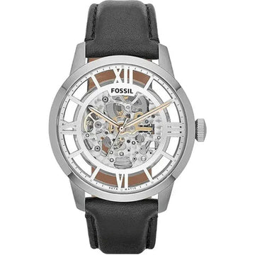  Shop Authentic Fossil Townsman Automatic Skeleton Silver Dial Black Leather Strap Watch for Men - ME3041 - Luxxuri