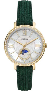  Shop Authentic Fossil Jacqueline Multifunction Moonphase Mother of Pearl White Dial Green Leather Strap Watch for Women - ES5244 - Luxxuri
