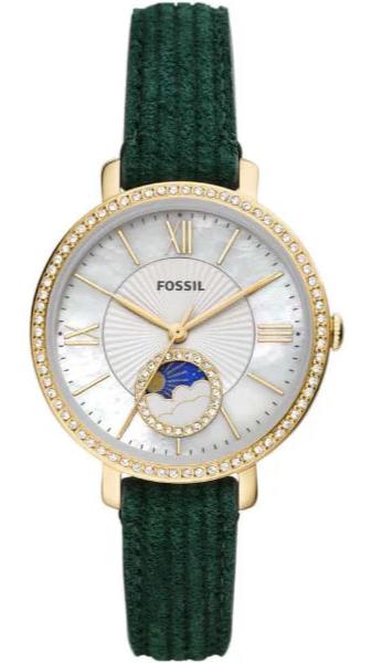  Shop Authentic Fossil Jacqueline Multifunction Moonphase Mother of Pearl White Dial Green Leather Strap Watch for Women - ES5244 - Luxxuri