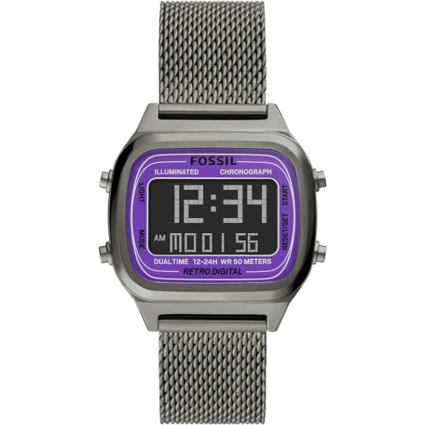  Shop Authentic Fossil Retro Digital Purple Dial Grey Mesh Strap Watch for Men - FS5888 - Luxxuri