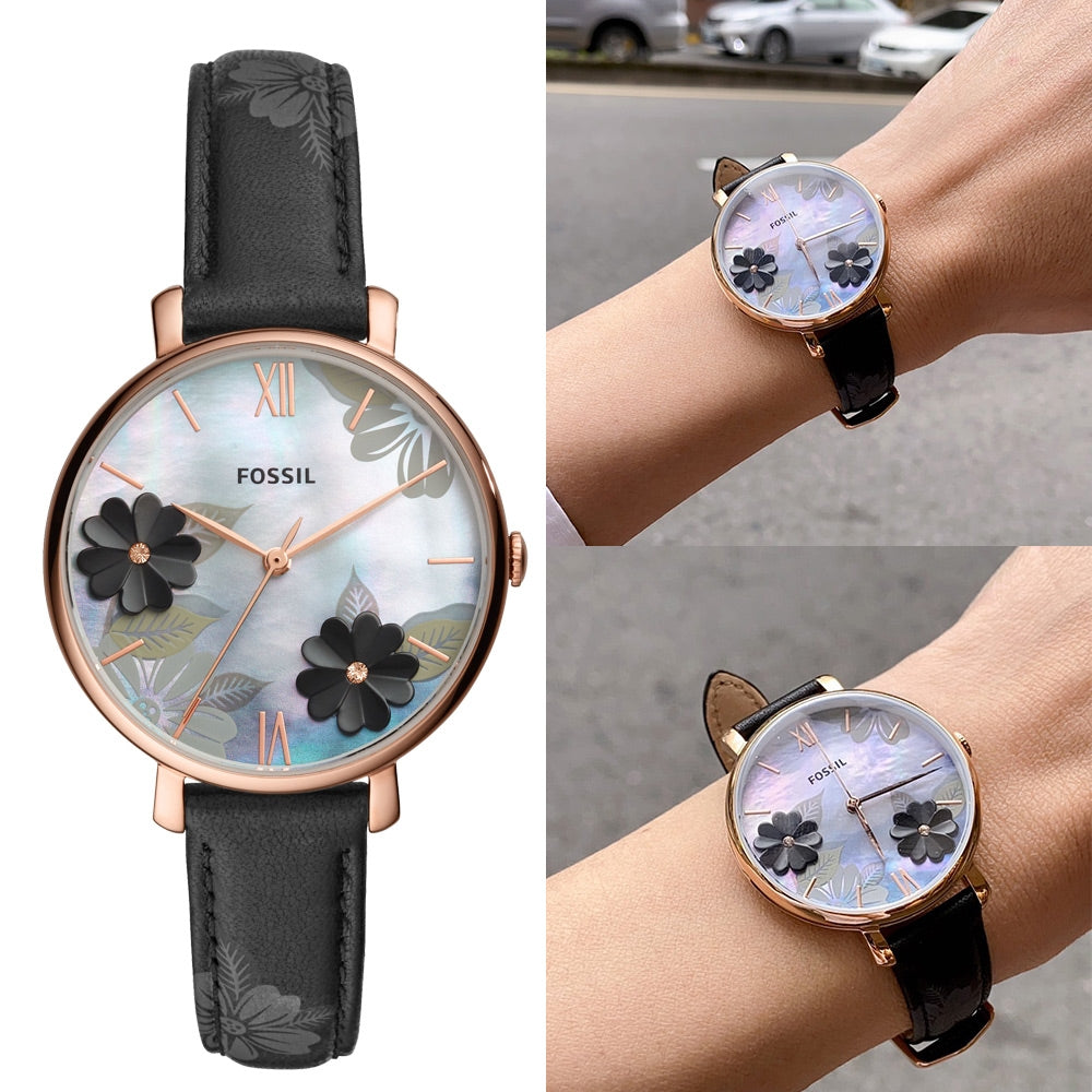  Shop Authentic Fossil Jacqueline Mother of Pearl Dial Black Leather Strap Watch for Women - ES4535 - Luxxuri