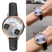  Shop Authentic Fossil Jacqueline Mother of Pearl Dial Black Leather Strap Watch for Women - ES4535 - Luxxuri