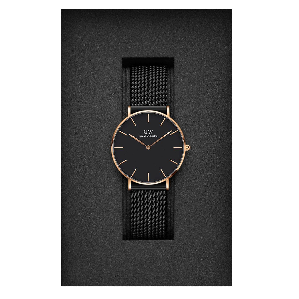  Shop Authentic Daniel Wellington Petite Ashfield Black Dial Black Mesh Strap Watch for Women - DW00100307 - Luxxuri