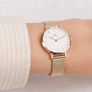  Shop Authentic Daniel Wellington Classic Petite Evergold White Dial Gold Mesh Bracelet Watch For Women - DW00100350 - Luxxuri