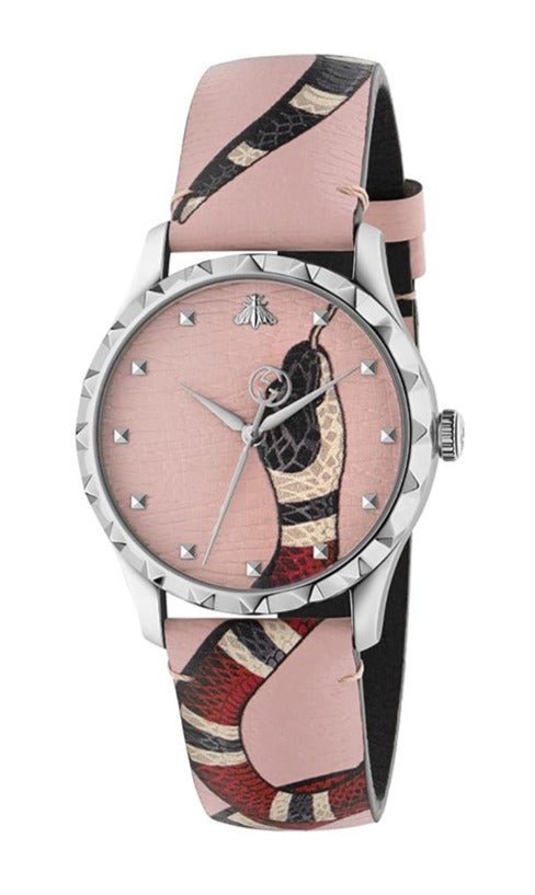  Shop Authentic Gucci G Timeless Pink Dial Pink Leather Strap Watch For Women - YA1264083 - Luxxuri