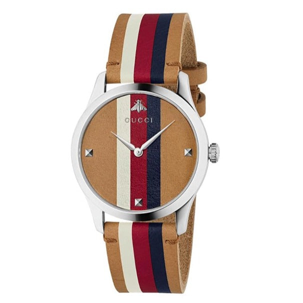  Shop Authentic Gucci G Timeless Quartz Brown Dial Brown Leather Strap Watch For Men - YA1264078 - Luxxuri