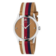  Shop Authentic Gucci G Timeless Quartz Brown Dial Brown Leather Strap Watch For Men - YA1264078 - Luxxuri