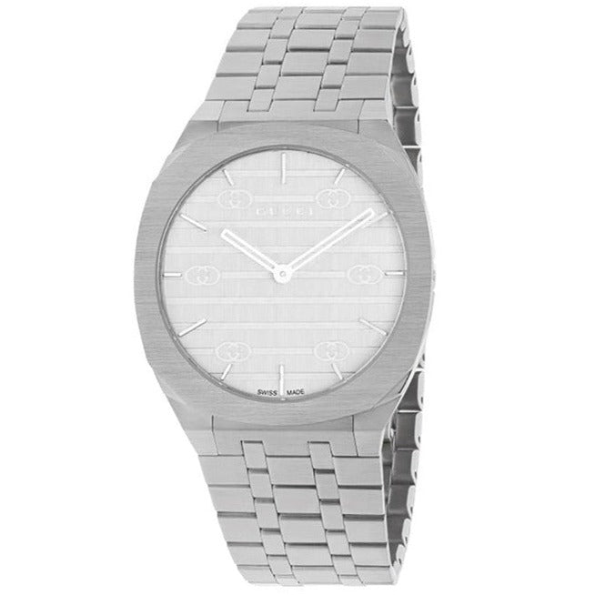  Shop Authentic Gucci 25H Quartz Silver Dial Silver Steel Strap Unisex Watch - YA163407 - Luxxuri