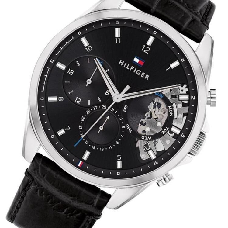  Shop Authentic Tommy Hilfiger Baker Chronograph Black Dial Black Leather Strap Watch For Men - 1710449 - Luxxuri